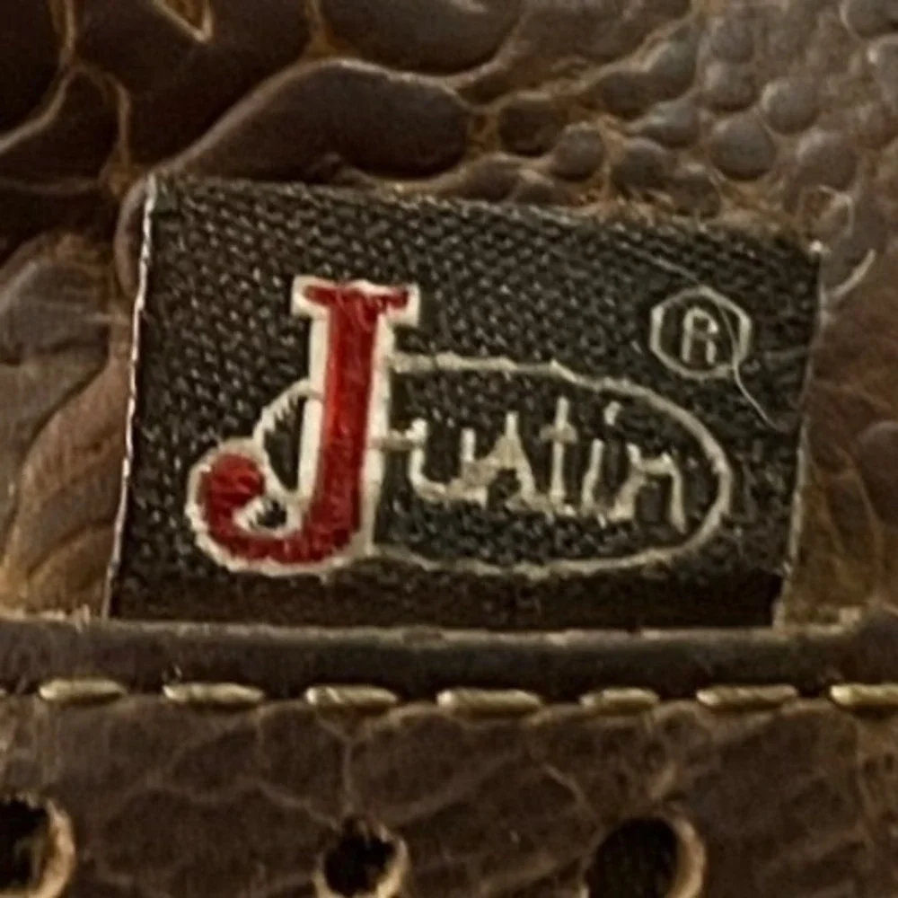 Justin Gypsy L9618 Women Brown Leather Floral Embossed Square Toe Boots Size 11B